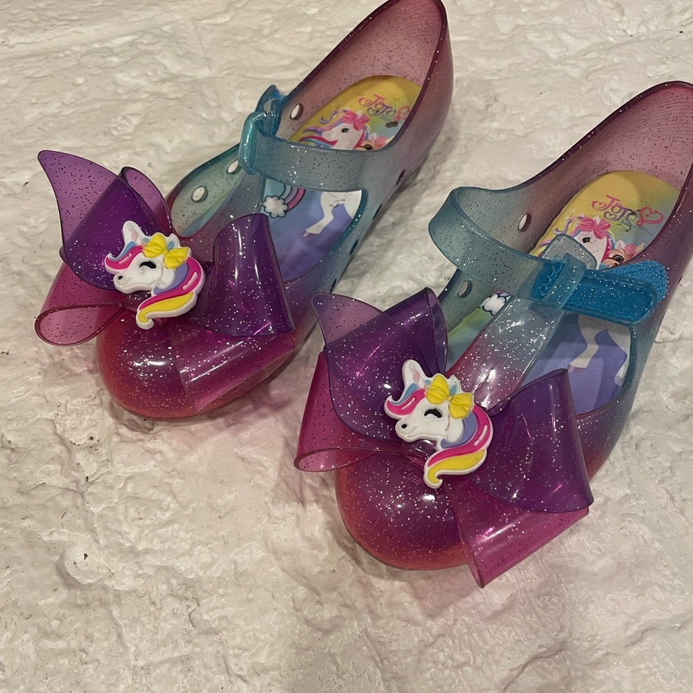 Unicorn bow Velcro jelly shoes. Sz 11